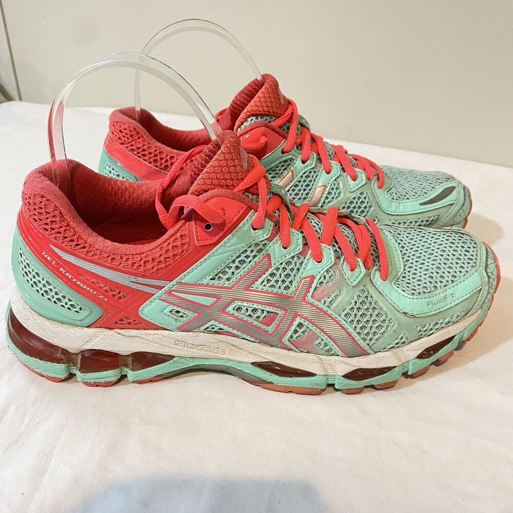 Asics Gel Kayano 21 sneakers womens 9 mint and orange running athleisure
